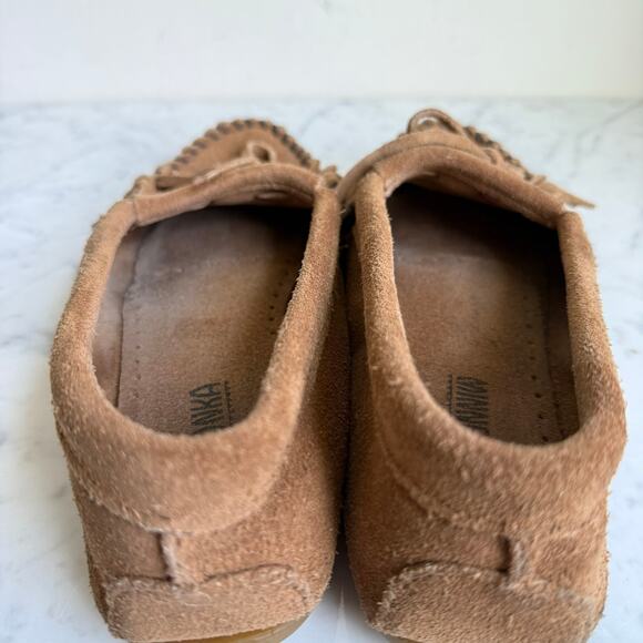Minnetonka 407T Suede Fringe Moccasins Caramel Brown Women’s 8.5 - Picture 10 of 12